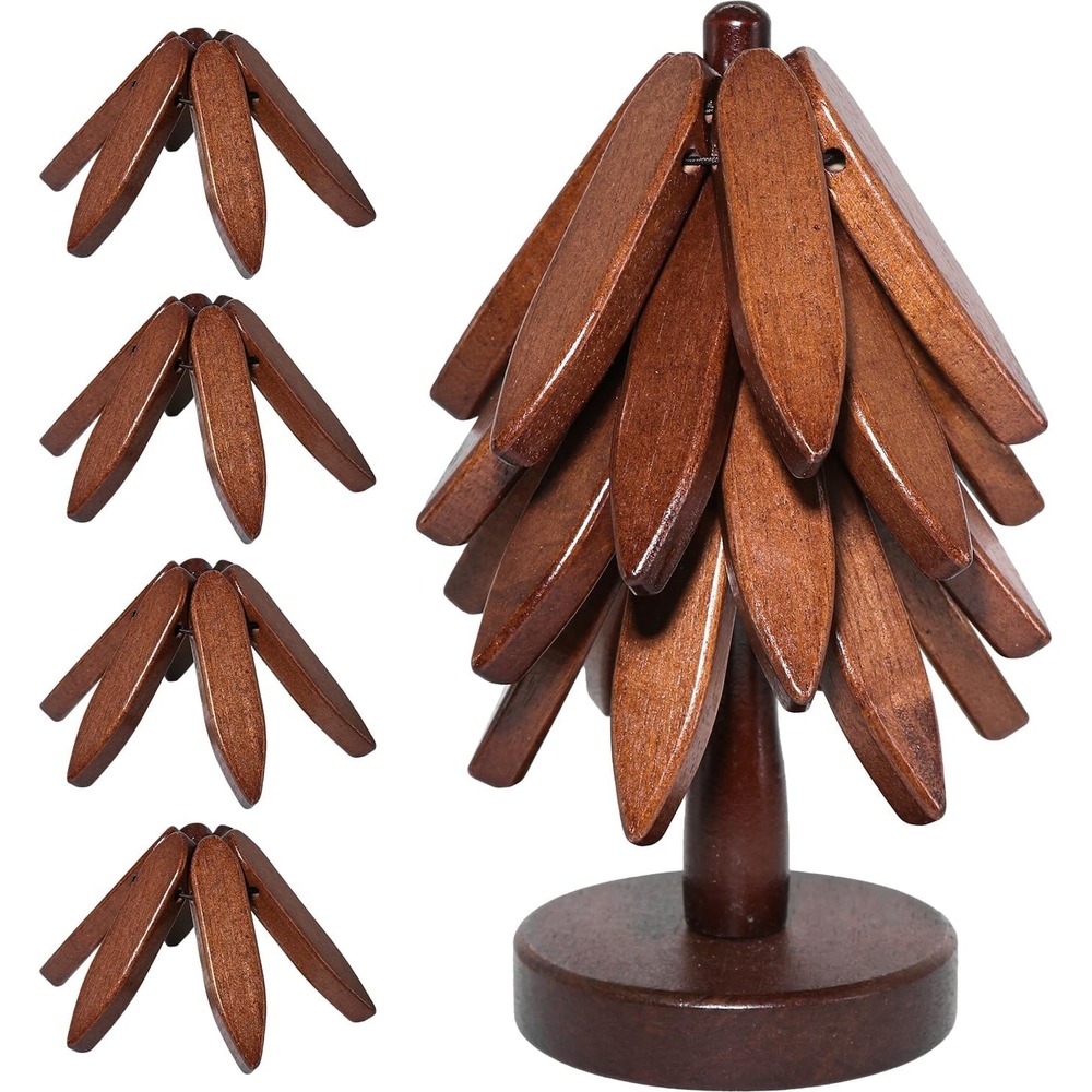 VZVXDW Wooden Tree Coaster Set Walnut Wood Foldable Trivet Hot Pad Decor